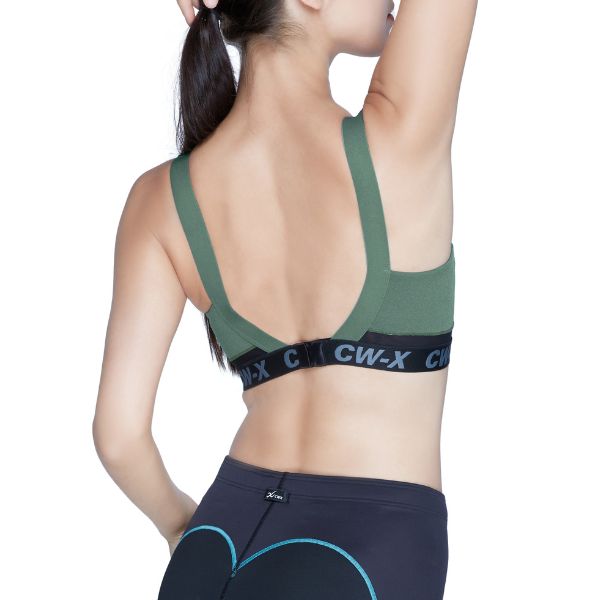 CW-X Sports Bra บราออกกำลังกาย แบบ 2 ตะขอ รุ่น IC4179 สีเขียวออกเทา (GV)